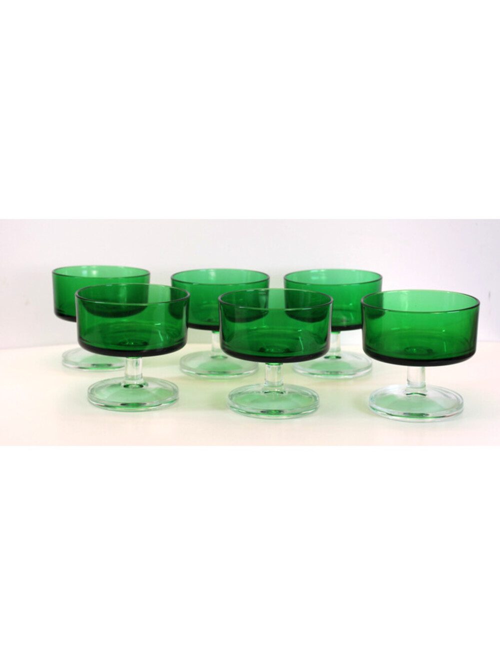 Vtg Luminarc Cavalier Dk Emerald Green Dessert Cups/Champagne 4.5" France x6